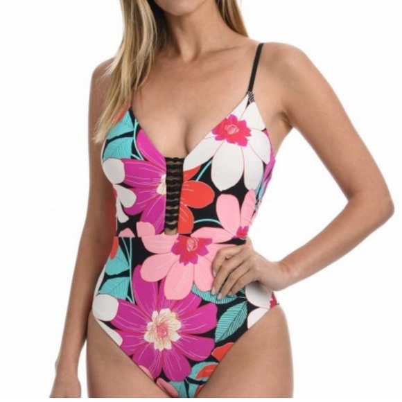 La Blanca Other - LA BLANCA In Full Bloom reversible plunge front one piece swimsuit #LB2CJ09 NWT